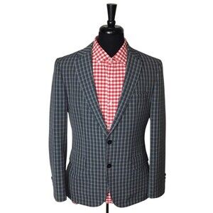 Hugo Boss Men Seersucker Checks Wool Stretch Half-Lined Sport Coat Blazer 40S